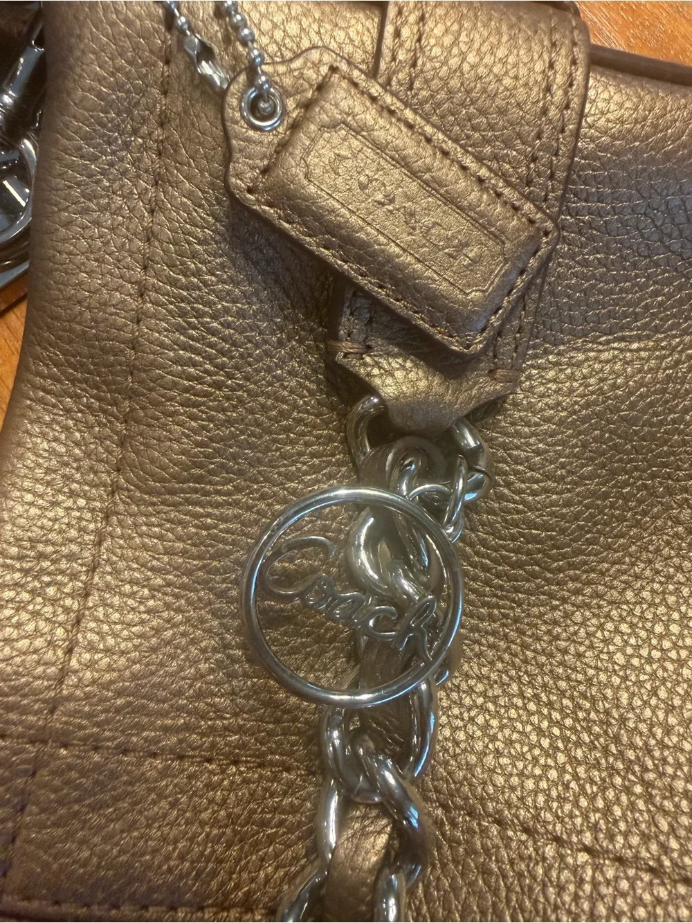 Coach vintage Y2K Metallic Bronze Pebbled Leather Chain Duffle Crossbody Bag